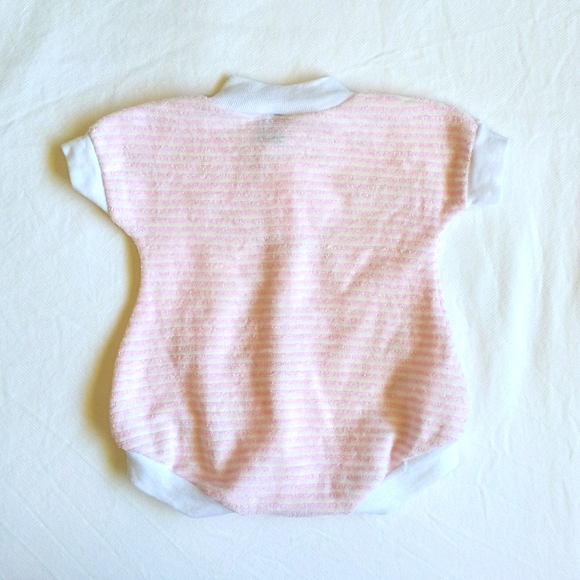 vintage teddy's choice pink & white striped snap terry romper playsuit 3 months - Picture 4 of 4
